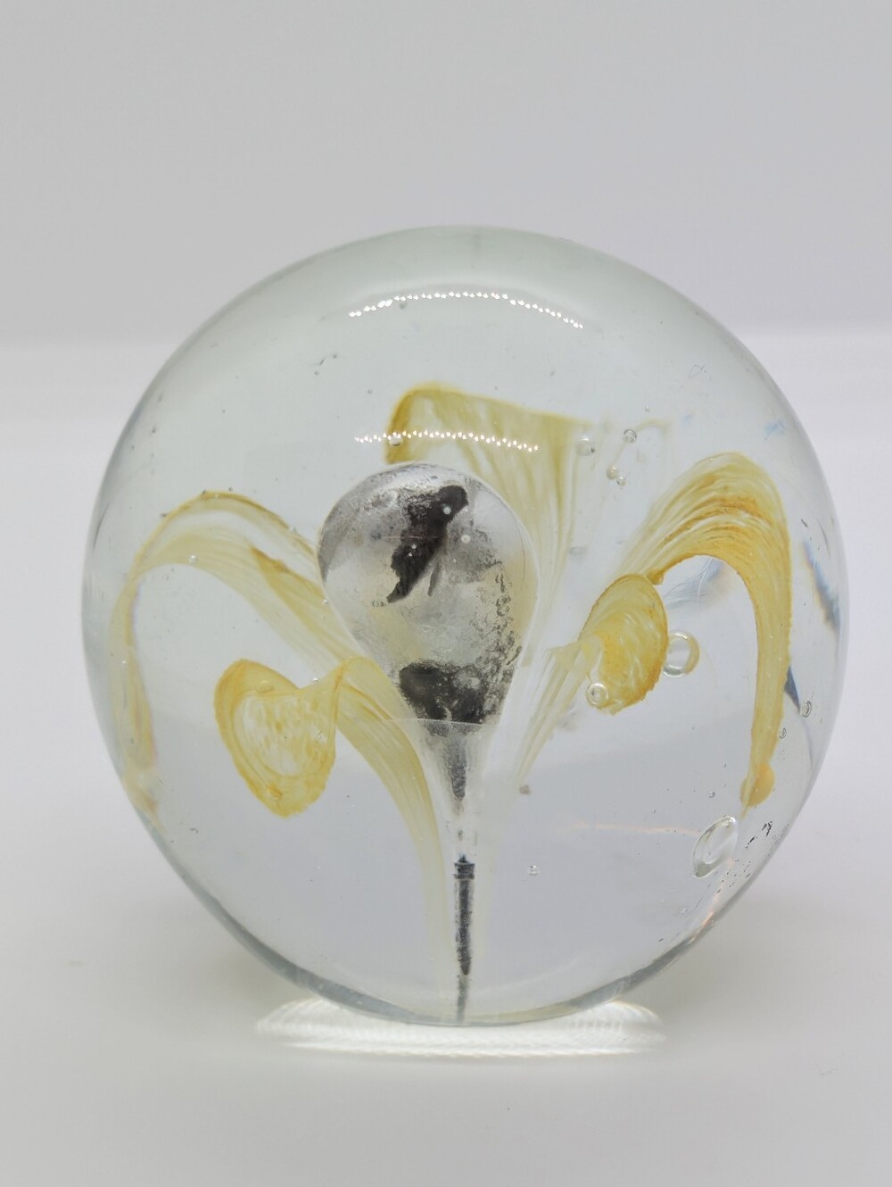 Hand-Blown Glass Art Paper Weight With Yellow Accent